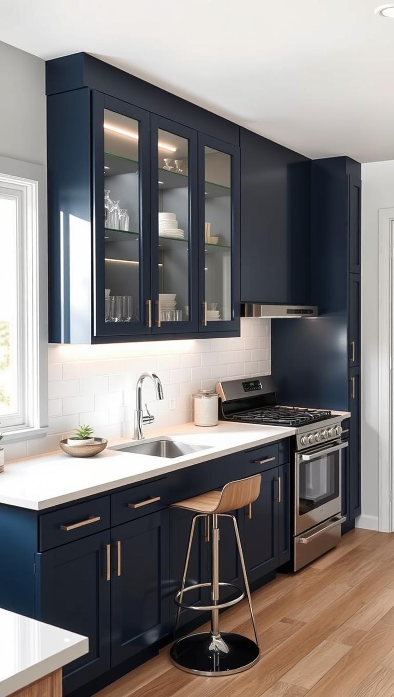 5.  Glass front upper cabinets to reflect light