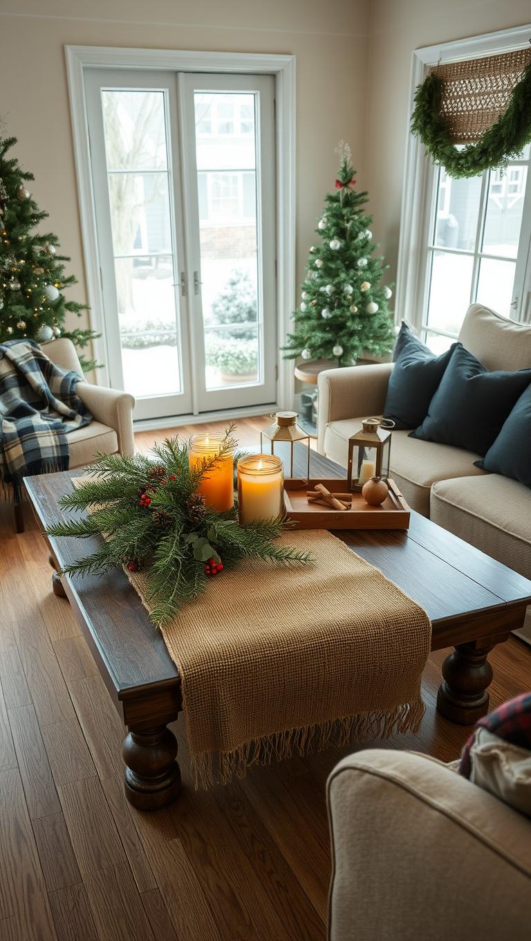 5. Rustic Burlap Runner with Greenery