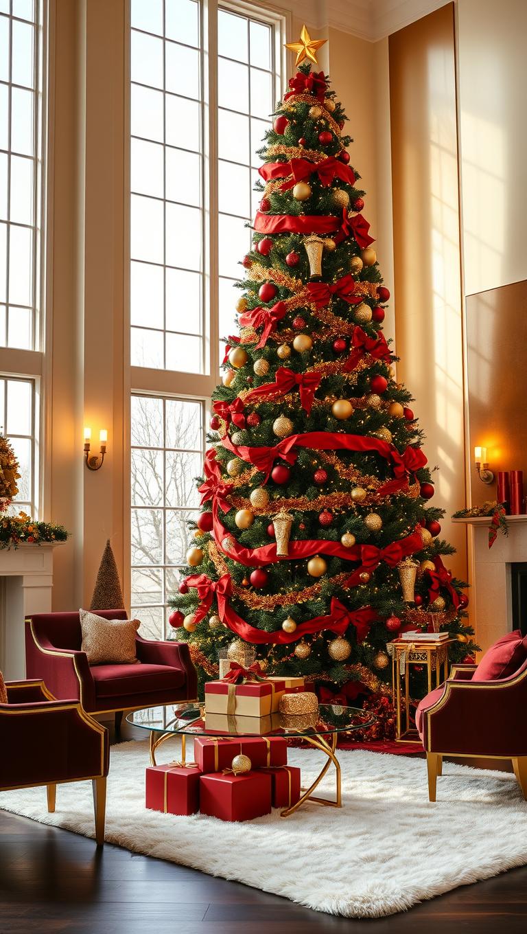 5. Statement Christmas Tree with Red and Gold