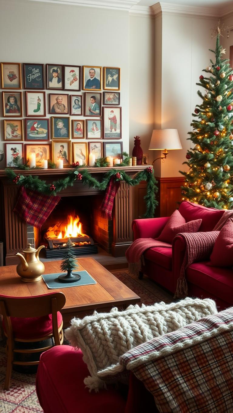 5. Vintage Card Gallery Above the Mantel