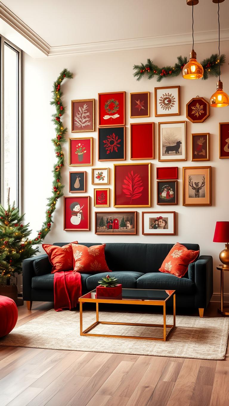 6. Gallery Wall of Red and Gold Frames