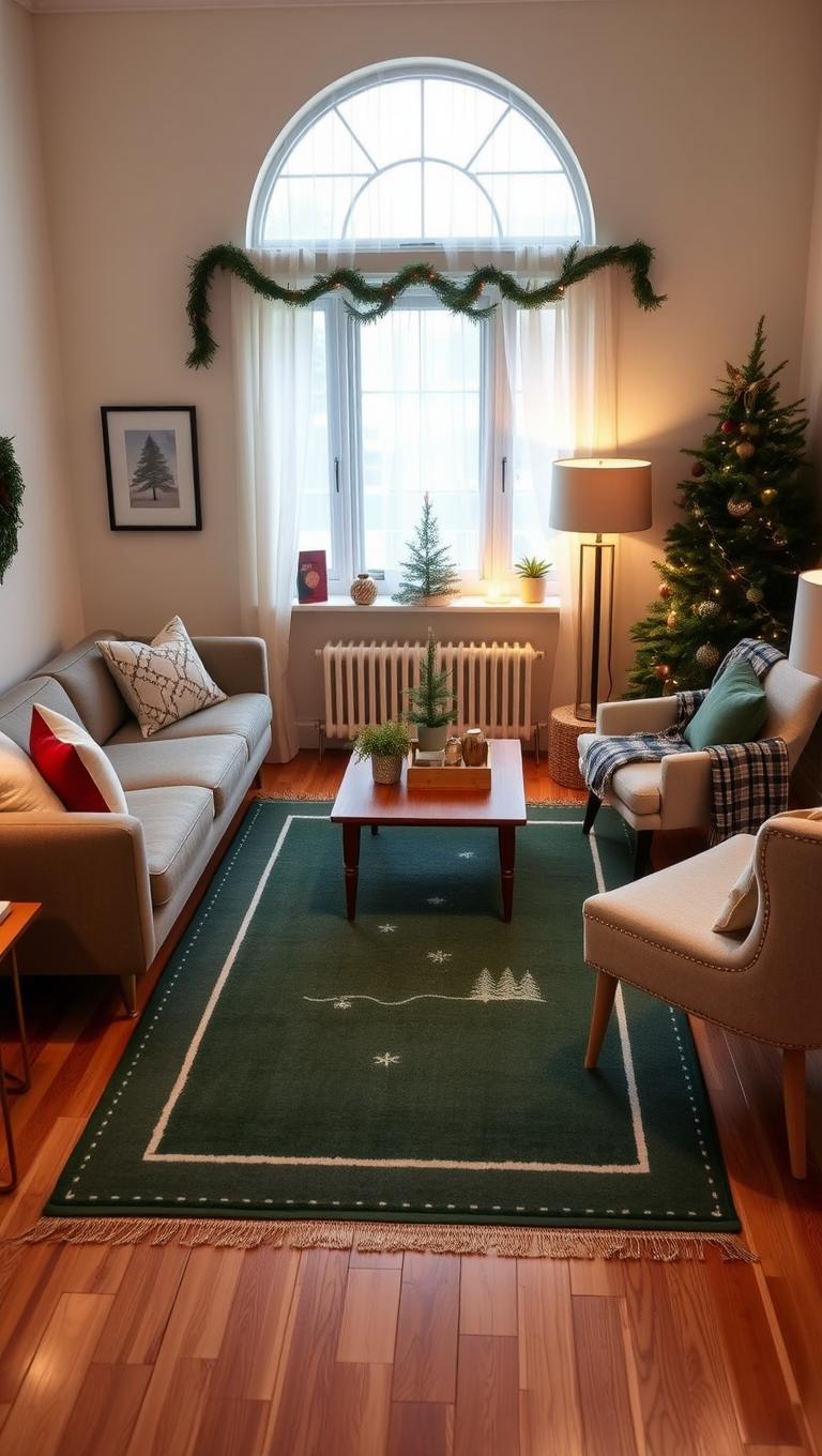 7. Define the Holiday Zone with a Small Area Rug