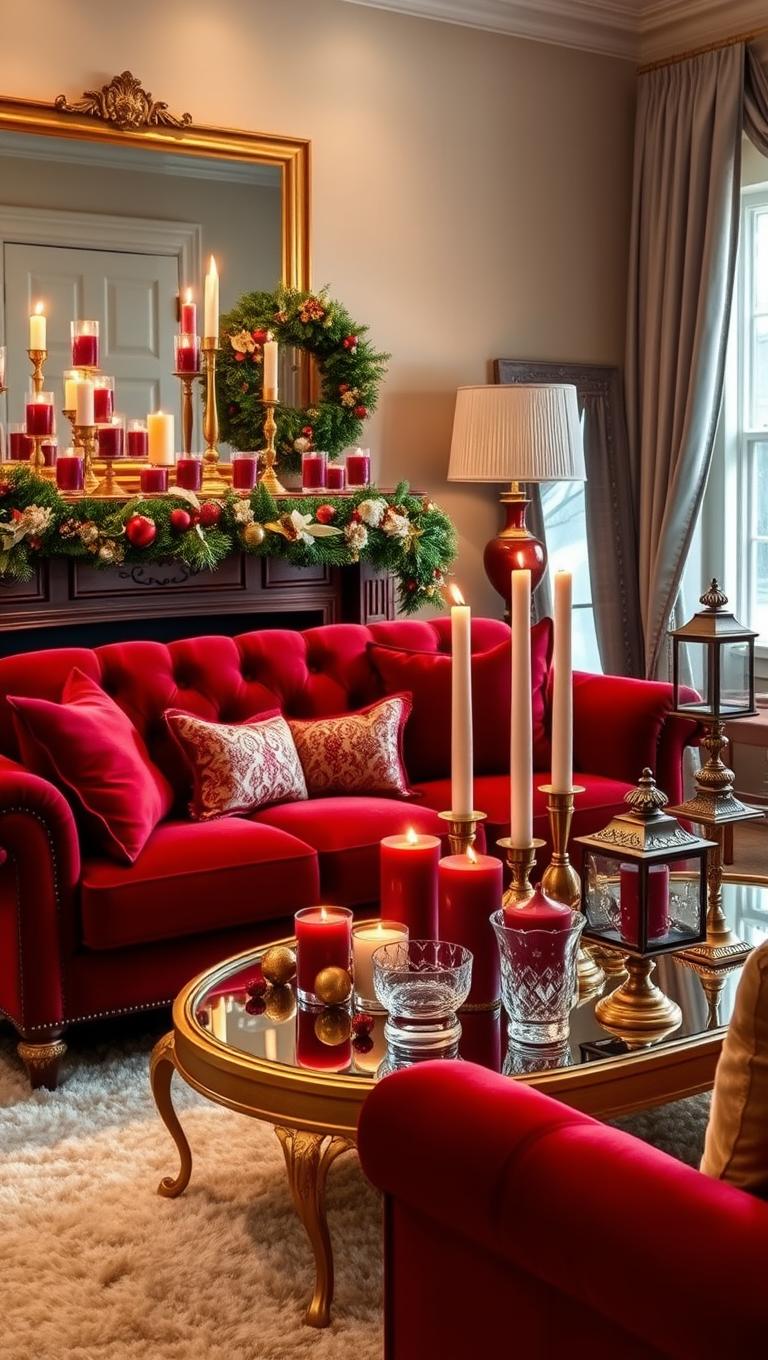 8. Candles and Candle Holders in Red and Gold
