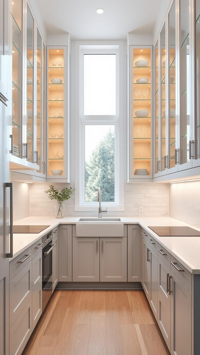 8. Glass front cabinets to expand visual space