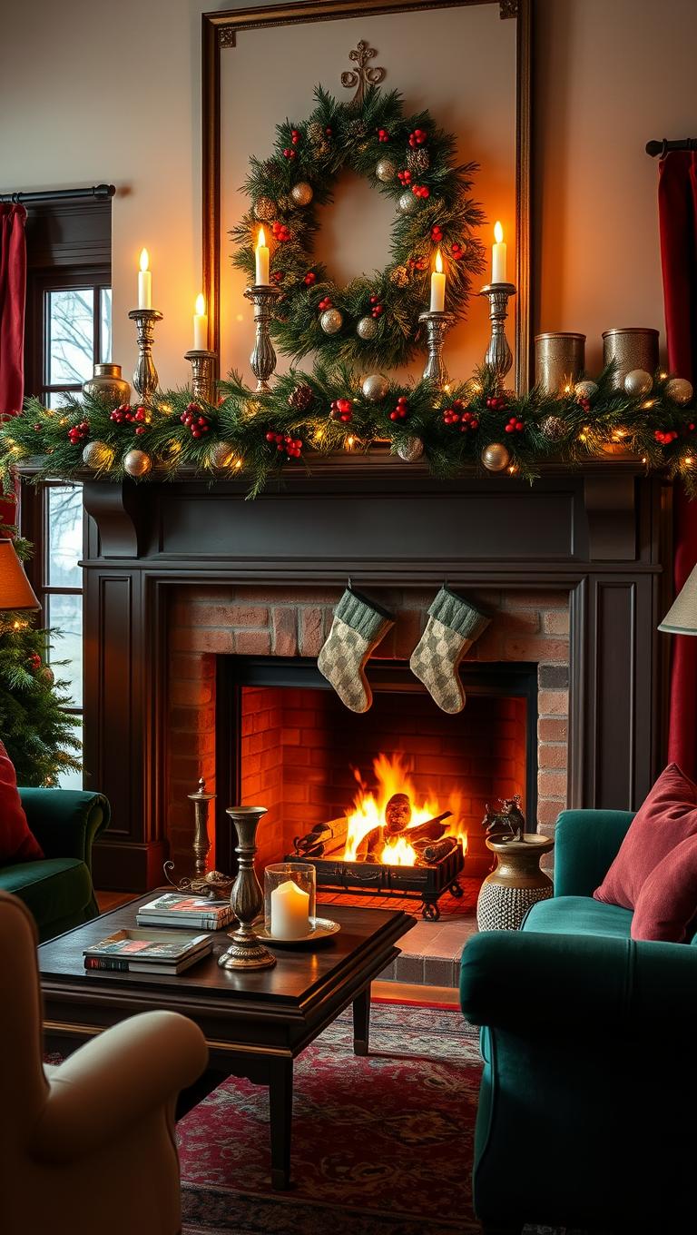 8. Mantel Display with Mercury Glass and Candles