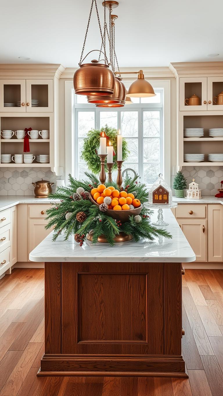 9. Kitchen Island Decor with Festive Centerpiece