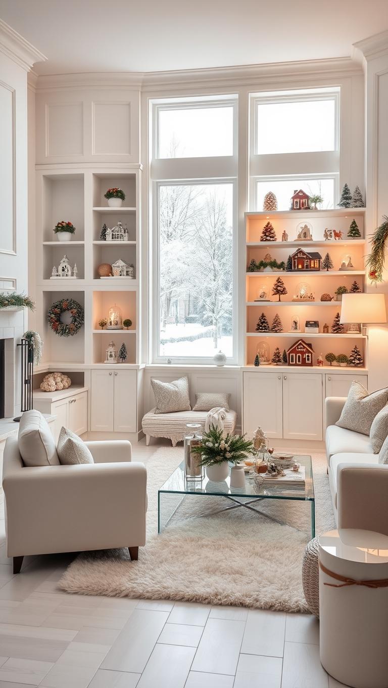 9. White Built In Shelves Display Holiday Scenes
