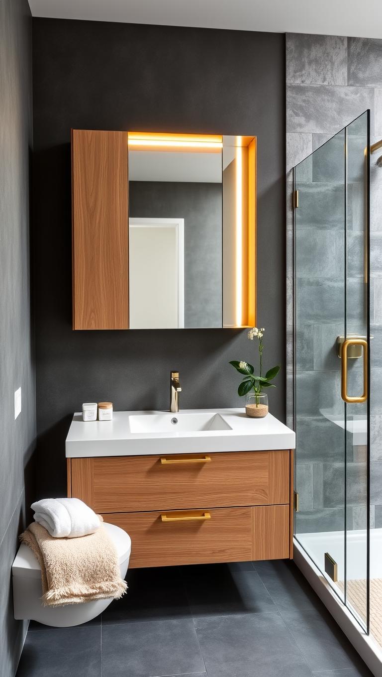 10. Warm Wood Cabinets for Contrast