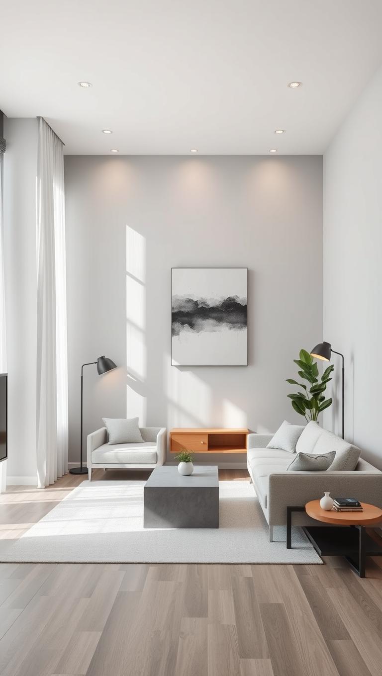 13. Minimalist White Ceiling with Grey Walls