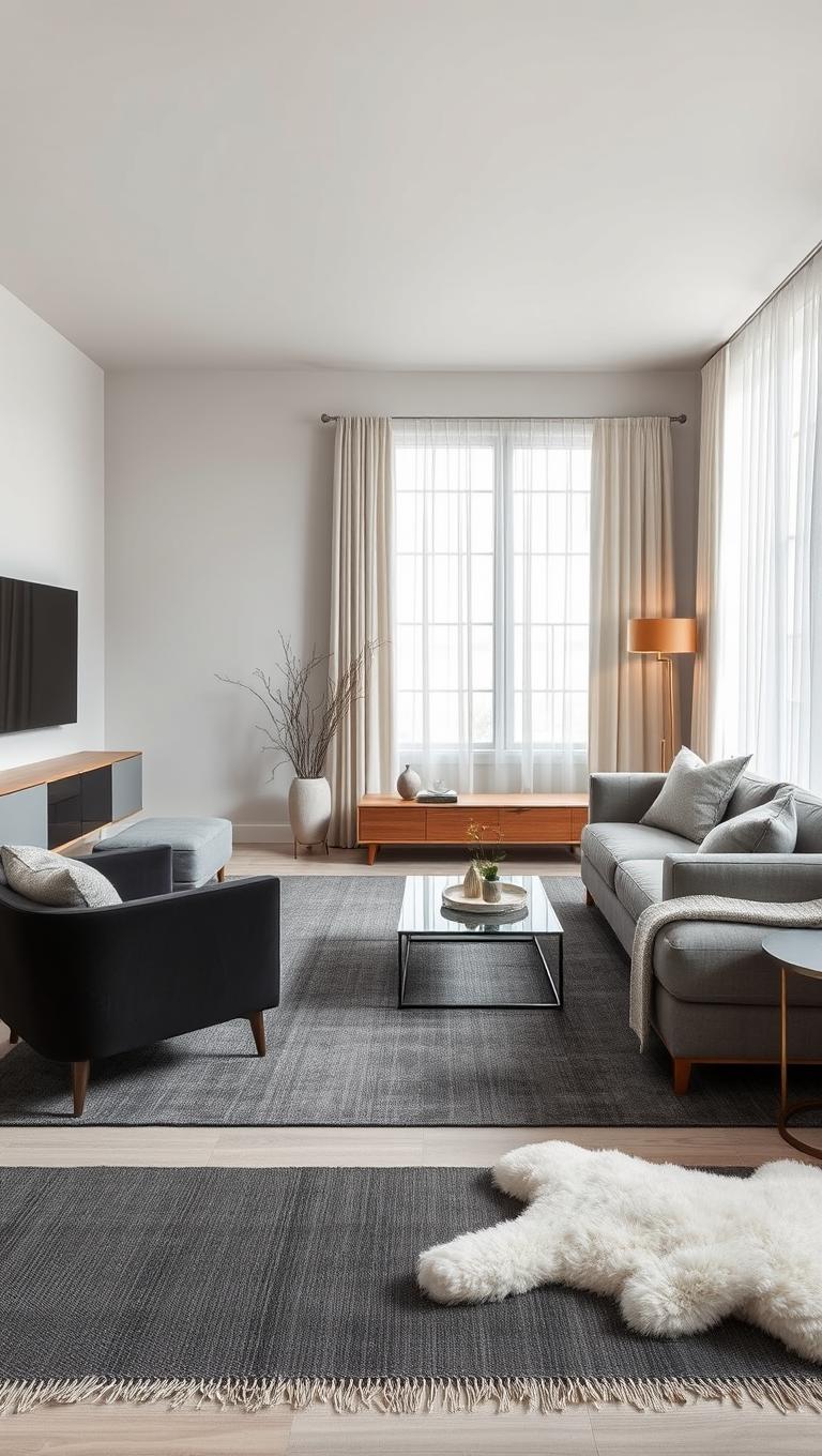 14. Layered Rugs in Grey Palette