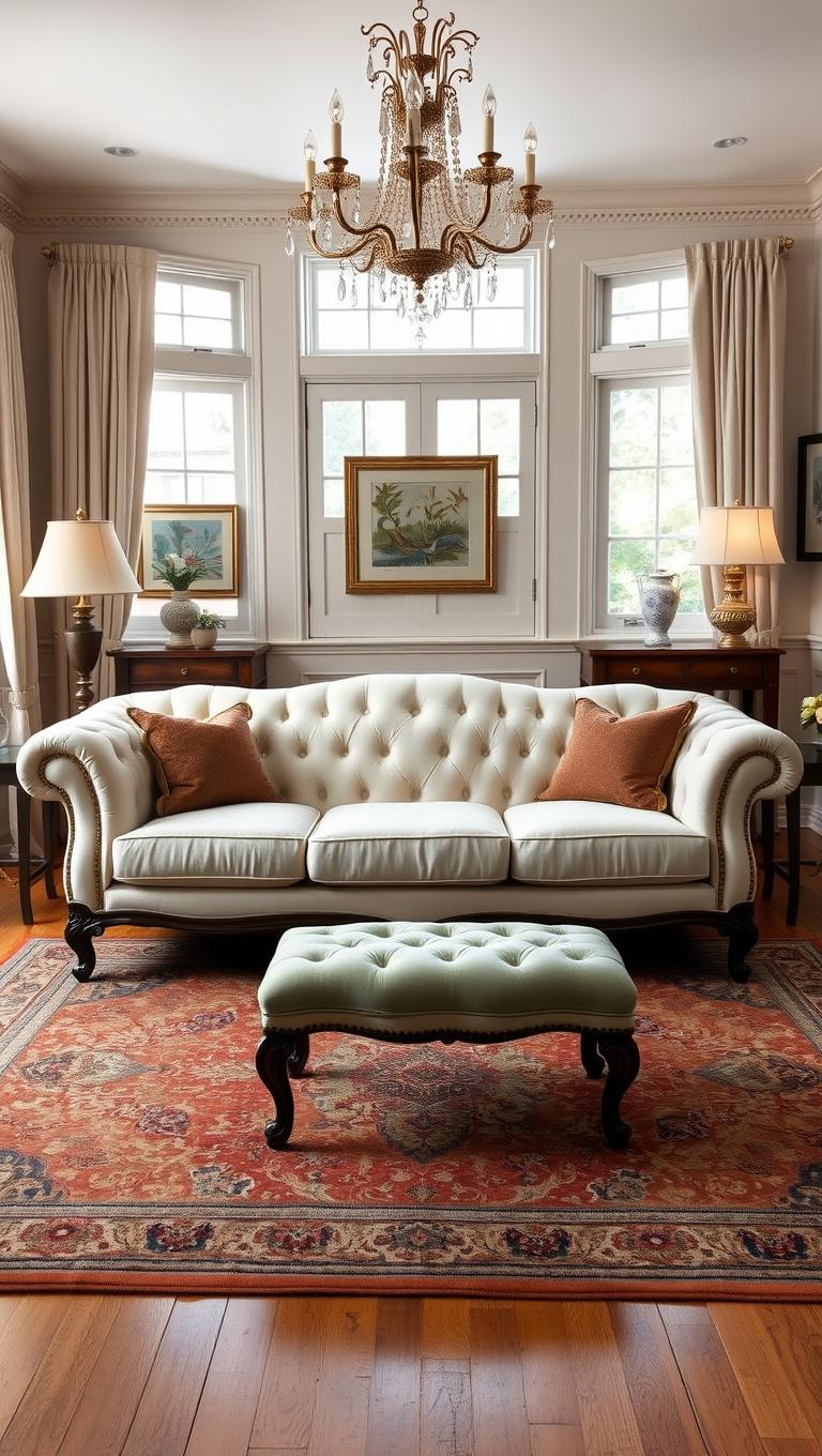 14. Vintage Inspired Sofa with Scalloped Arms