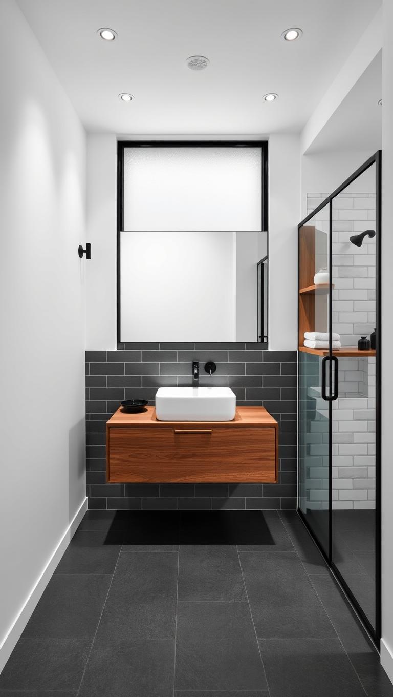 15. Monochrome Palette with Wood Accents