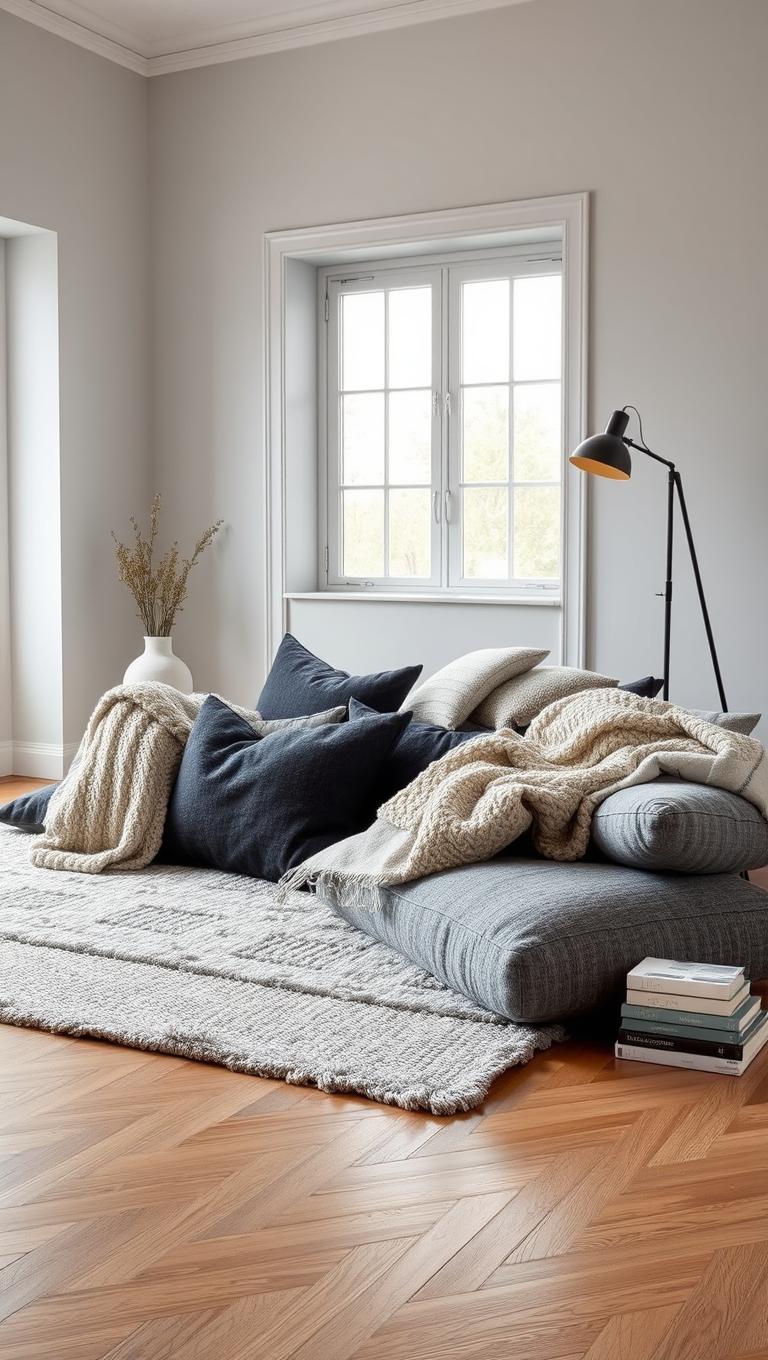 16. Textured Floor Cushions and Throws