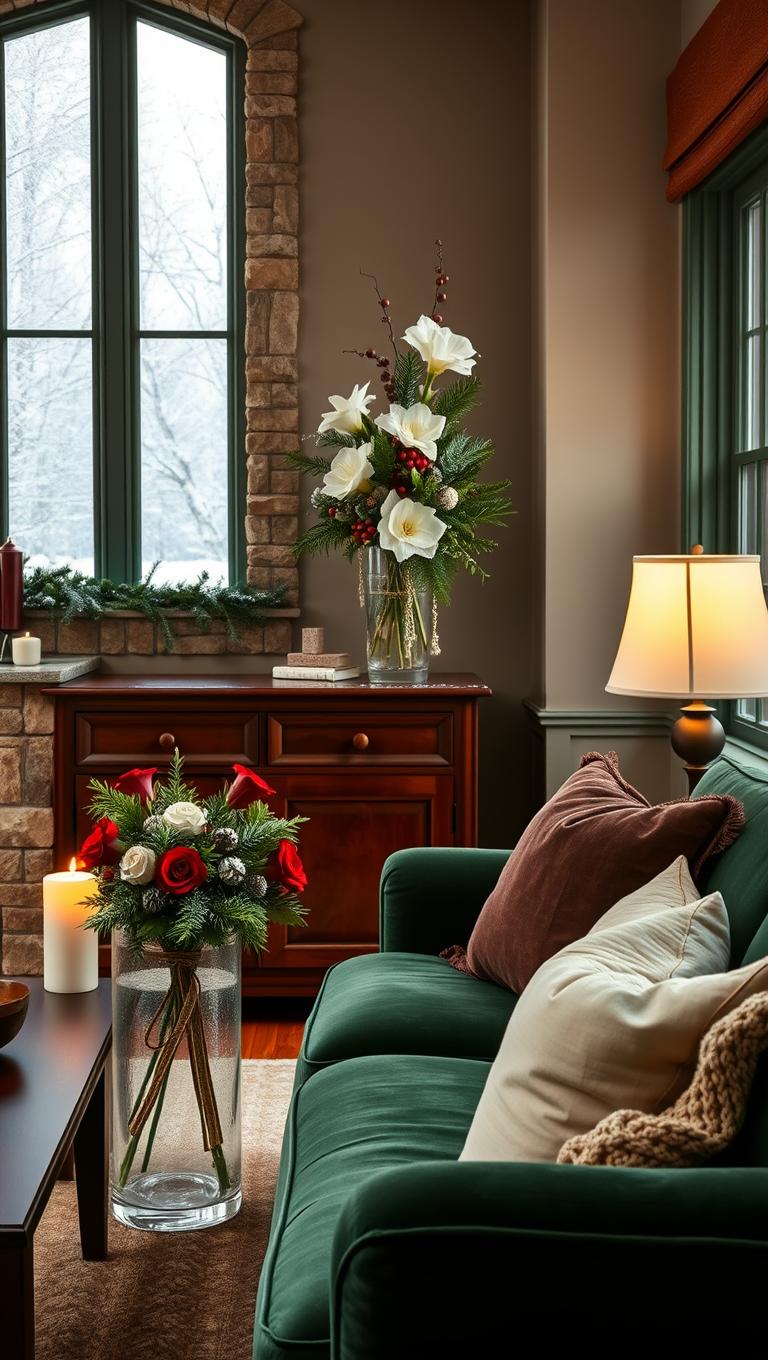 19. Winter Floral Arrangements in Glass Vases