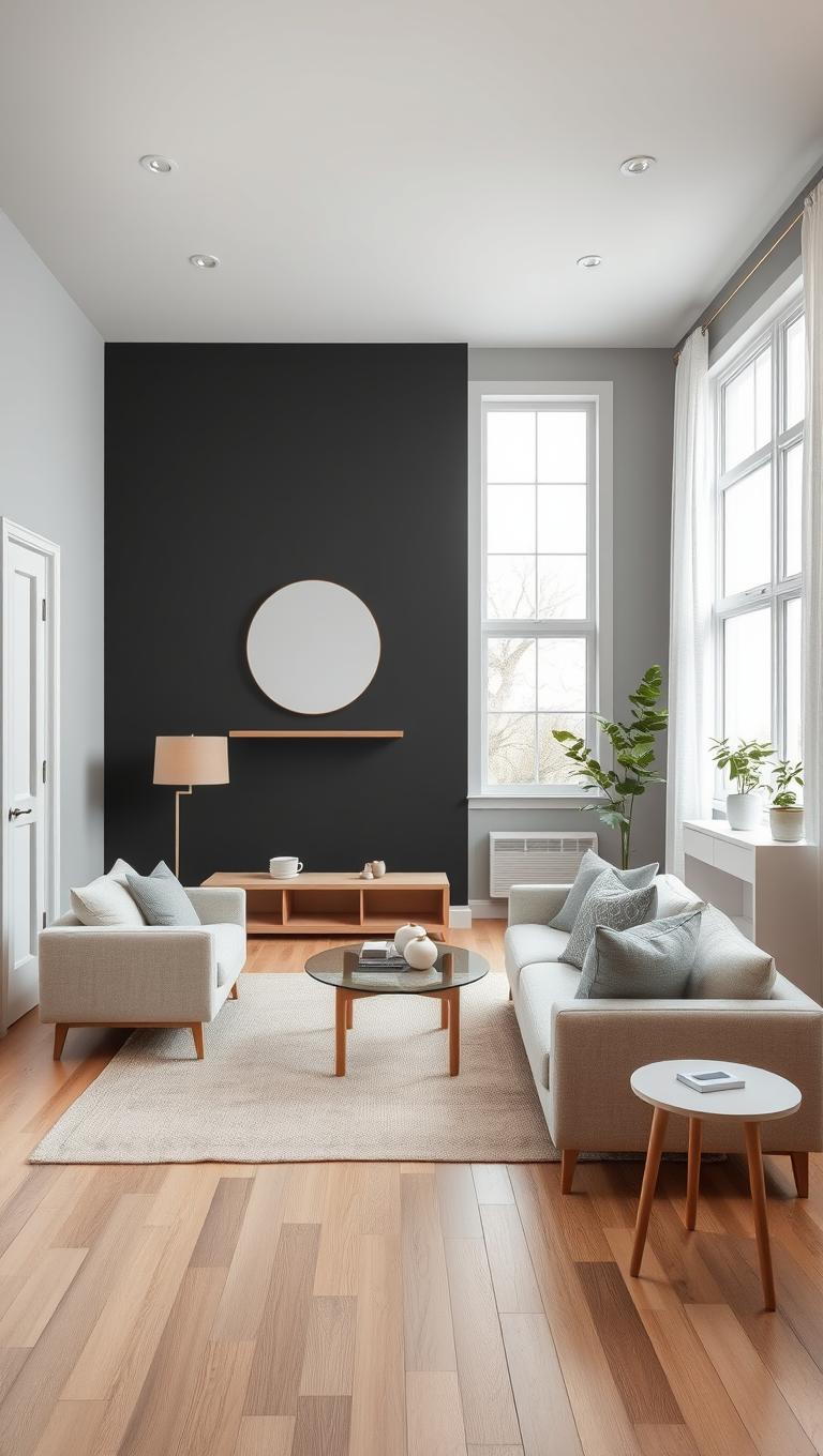 2. Charcoal Accent Wall with Light Furnishings