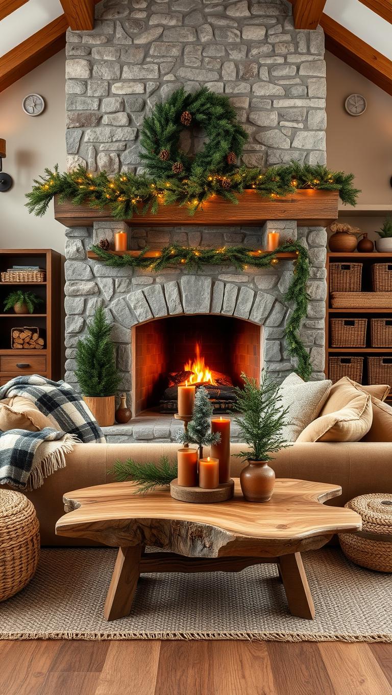 22. Cozy Fireplace Surround with Natural Textures