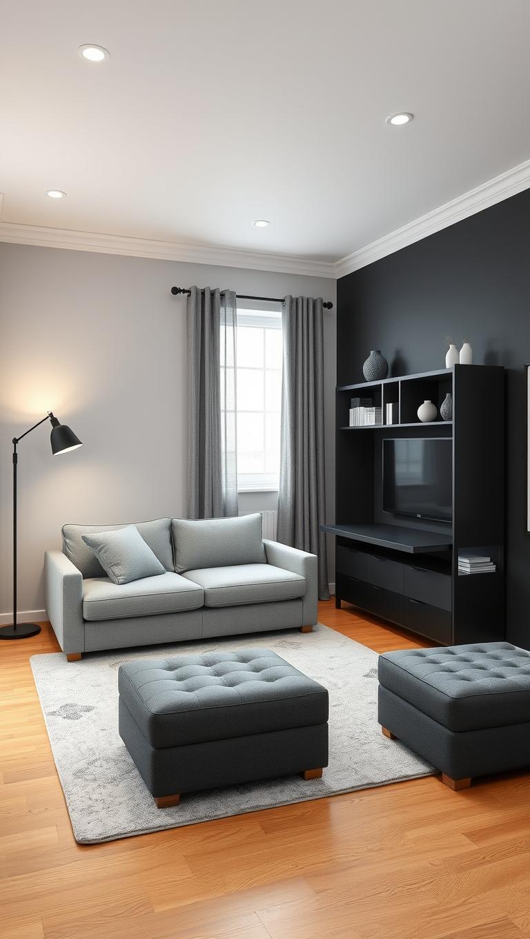 22. Small Space Grey Idea with Multifunction Furniture