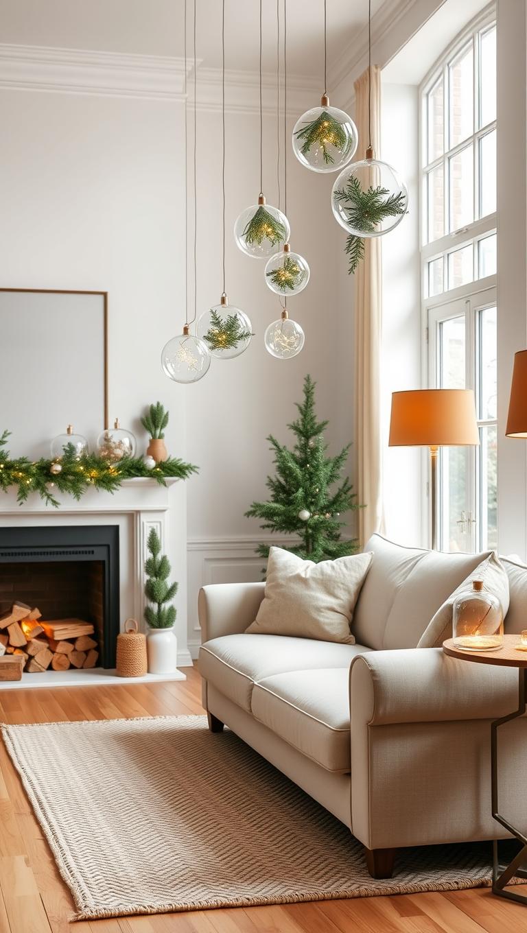 26. Simple Greenery in Glass Orbs