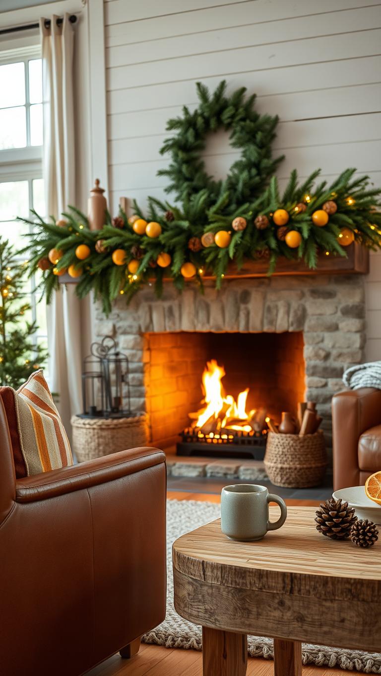 3. Rustic Garland with Pine Cones and Citrus
