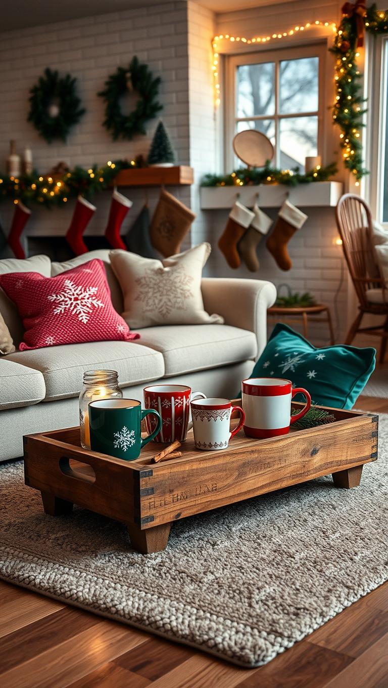 31. Holiday Mug Display on a Tray