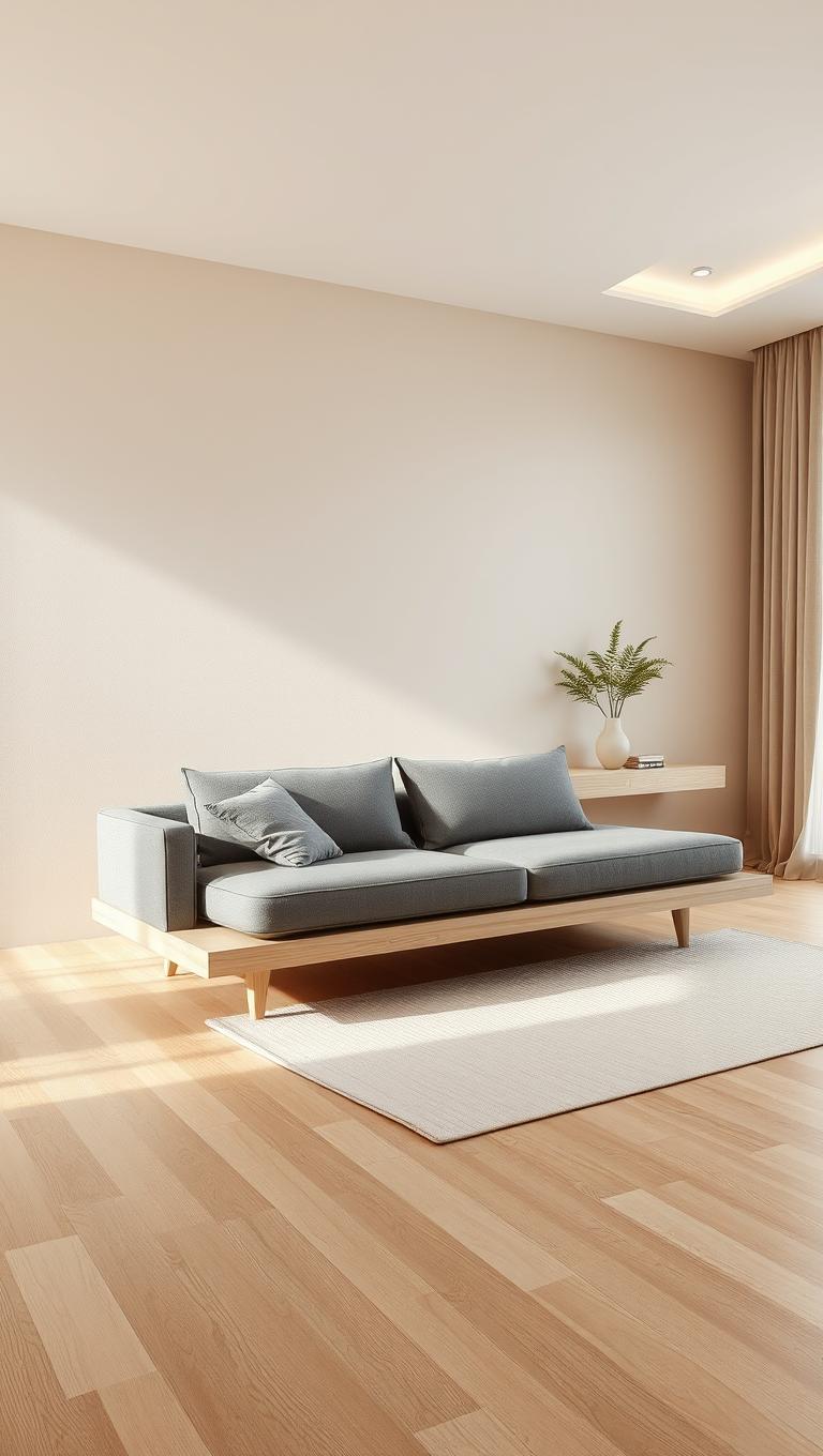 31. Minimalist Low Profile Sofa on Platform Base