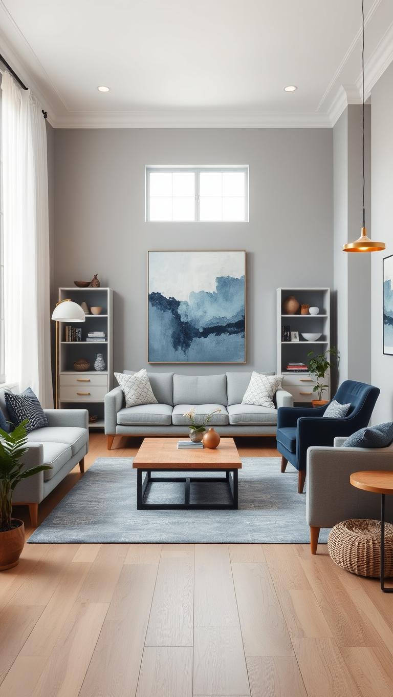 31. Soft Grey Walls with Blue Accent