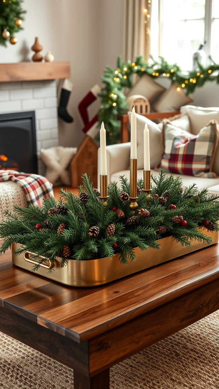 34. Metal Tray Centerpiece with Greenery