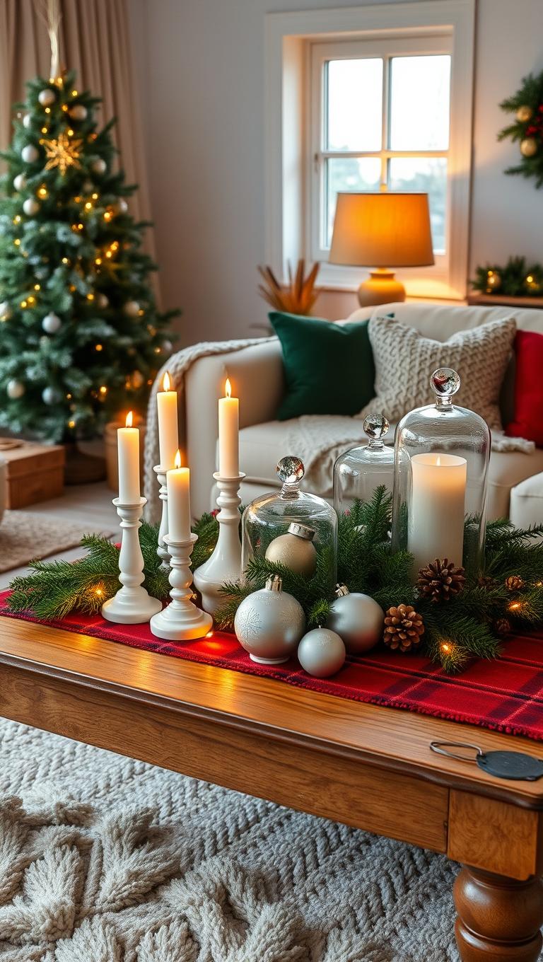 38. Cozy Christmas Tablescape on Coffee Table